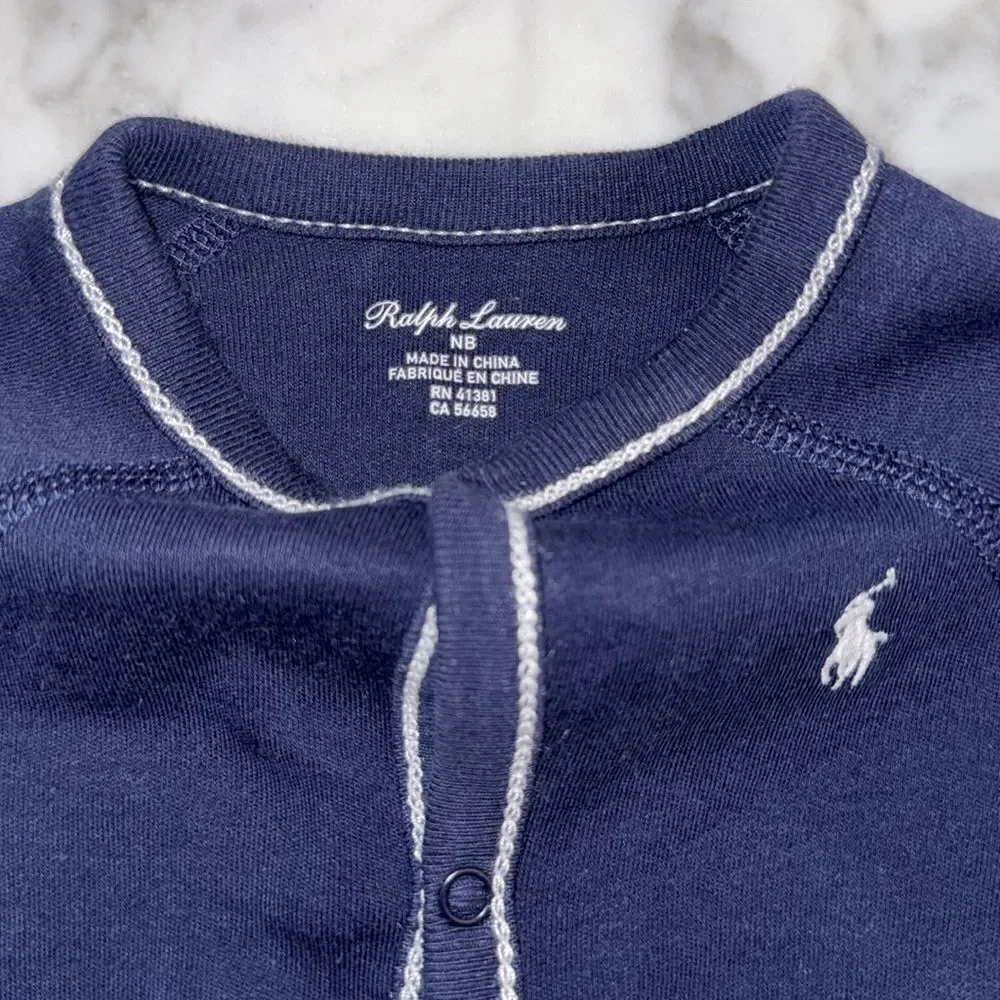 POLO RALPH LAUREN NAVY COTTON FOOTIE NB